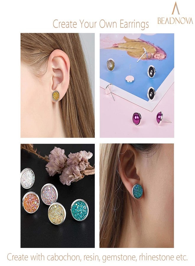 BEADNOVA Cabochon Setting Post 60pcs Blank Earring Studs 10mm Stainless Steel Cabochon Setting Ear Stud with Stainless Steel Backs for Resin DIY Earring Making (10mm, 60pcs) - Image 4